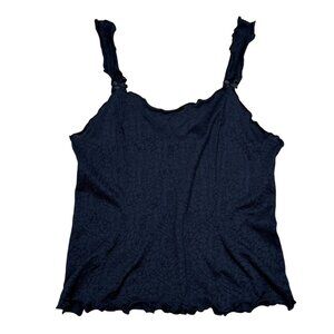 90s  Black Textured  Tank‎ Top Cami Lettuce Trim